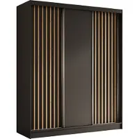 AX Living Cabinio 180 Schwebetürenschrank Schwarz mit Artisan Lamellen