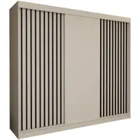 AX Living Cabinio Schwebetürenschrank Weiß 240 cm Schwarze Lamellen