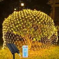 Peviasot Solar Lichternetz Lichterkette 2M x 2M Lichtervorhang Mit Fernbedienung Timer Weihnachten Party Garten Deko Warmweiß