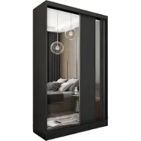 MargaretHadas24 120 cm Kleiderschrank Gabo mit Spiegel inklusive 2 Schiebetüren Schwebetürenschrank (Farbe: schwarz)