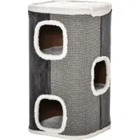 Youjia Katzenbaum Kratztonne mit 3 Ebenen, Spanplatte, samtartiges Polyester, Sisal, Grau+Weiß, 40x40x74cm