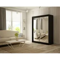 MargaretHadas24 Kleiderschrank Elsa 120 cm inklusive 2 Schiebetüren mit Spiegel Lieferung bis in die Wohnung Kleiderstange Garderobe Schrank Hochschrank Schlafzimmer (Farbe: schwarz)