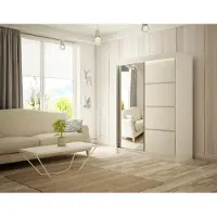 MargaretHadas24 Kleiderschrank Padwa 150 cm inklusive 2 Schiebetüren mit Spiegel Kleiderstange Garderobe Schrank Lieferung bis in die Wohnung (Farbe: weiß)