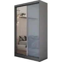 MargaretHadas24 150 cm Kleiderschrank Vena mit Spiegel inklusive 2 Schiebetüren Schwebetürenschrank (Farbe: graphit, lacobel graphit)