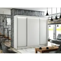 MargaretHadas24 Kleiderschrank Saturn 250 cm inklusive 3 Schiebetüren Kleiderstange Garderobe Schrank Lieferung bis in die Wohnung (Farbe: weiß)