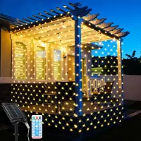 Peviasot LED Solar Lichternetz 2x2M Warmweiß Lichterkette Weihnachtsbeleuchtung Lichtervorhang Innen Außen Deko 8 Modi IP44