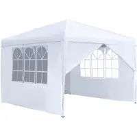 JOIEYOU Pavillon 2,5x2,5m Faltpavillon mit Seitenteilen und Fenstern und Tragetasche Faltzelt Polyester Faltbar Gartenpavillon Zelt Outdoor, Weiß