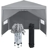 JOIEYOU Pavillon 3x3m Faltpavillon mit Seitenteilen und Fenstern und Tragetasche Faltzelt Polyester Faltbar Gartenpavillon Zelt Outdoor, Grau