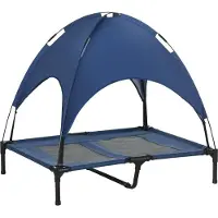 Fortuna Lai Hundebett mit Baldachin, Outdoor-Hundebett, klappbar, erhöhter Stand, Blau + Schwarz