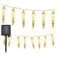 Peviasot 10M 80 LED Solar Eiszapfen Lichterkette für Innen- und Außenbereich 8 Modi IP44 Party Garten Lichtervorhang – Warmweiß