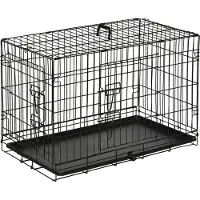 PawHut Hundekäfig Transportkäfig Drahtkäfig mit Gitter Schwarz 75 x 48,5 x 53 cm