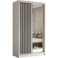 Masseno Schiebetürenschrank LAMELLO 120 cm Kleiderschrank Schlafzimmer Schrank 2-türig mit Spiegel und Lamellen Weiß