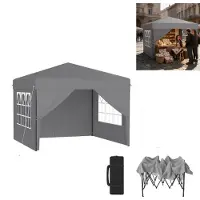 XINZI Pop-Up Pavillon 3x3m Faltpavillon, wasserdicht & UV-Schutz, Ein-Knopf-Schnellaufbau, 3-stufig höhenverstellbar, Silbergrau (mit 4 Seitenwänden)
