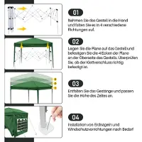 Aopunly Pavillon Faltpavillon 3x3m Grün mit Solar-LED-Licht mit Seitenwänden Partyzelt UV-Schutz höhenverstellbarer mit Tragetasche, für Outdoor Garten Camping