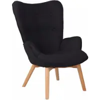 In And OutdoorMatch r Loungesessel Nolan - Esszimmerstuhl - Schwarzer Stoff - Holzbeine - 1er-Set - Sitzhöhe 49 cm - Deluxe