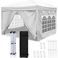 Aopunly Pavillon 3x3m, Festzelt Faltpavillon Gartenzelt, UV-Schutz, mit Seitenteilen für Garten Terrasse Feier Party weiß