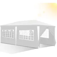 Fiqops Faziango Partyzelt Pavillon aus PE, wasserabweisend & UV-geschützt, mit Fenstern und Tür 3x6m Weiß