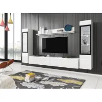 Minio , Wohnwand "VEVE 2", 4-Teilig, hängend, stehend, Wohnzimmer, Weiss Matt / Weiss Glanz Farbe