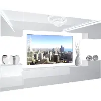 Belini Wohnwand Vollausstattung Wohnzimmer-Set Moderne Schrankwand mit LED-Beleuchtung Weiß Glänzend Anbauwand TV-Schrank Weiß Glänzend