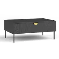 AX Living Couch Tisch Brunelli 100 Schwarz Holzoptik goldenem Griff