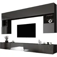 3Xeliving Wohnwand Schwarz/Glanzgrau, Breite: 300 cm, Höhe: VERSTELLBAR cm, Tiefe: 42 cm