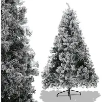 TolleTour 150cm Künstlicher Weihnachtsbaum mit Schnee, 550 PVC Nadeln & Metallständer, Tannenbaum, Christbaum, Schnellaufbau Klappsystem