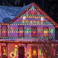Peviasot LED Lichternetz 2x2M Bunt Lichterkette Weihnachtsbeleuchtung Lichtervorhang Innen Deko 8 Modi 200 LEDs