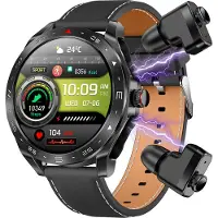 Douself T95 Smartwatch, Bluetooth-Headset, 2-in-1, 1,52-Zoll-Bildschirm, Sportuhr, Fitness-Tracker, Silikonarmband + Lederarmband, Schwarz