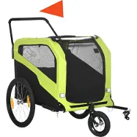Fortuna Lai 2-in-1 Hundeanhänger, Fahrradanhänger für Hunde, Hundewagen mit Reflektoren, Hundebuggy max. 30 kg, Hundefahrradanhänger für Große Hunde, Oxford-Gewebe, Grün