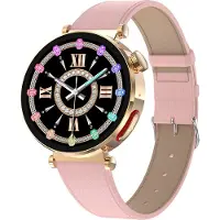 Douself ET490 Smartwatch, Sportuhr, 1,27-Zoll-HD-Bildschirm, Fitness-Tracker, mehrere Sportmodi, Lederarmband, Rosa