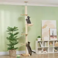 Fortuna Lai Deckenhoher Kratzbaum, Anti-Kipp-Sicherung, Sisal-Seilpfosten, Holzwerkstoff, Eiche+Cremeweiß