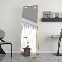 Fortuna Lai Standspiegel Ganzkörperspiegel mit Golden Metallrahmen 162x53cm, HD Groß Garderobenspiegel Rechteckiger Hochspiegel für Wohnzimmer oder Ankleidezimmer, Golden