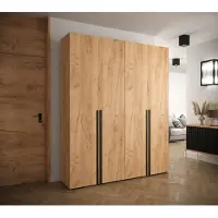 Minio Kleiderschränk 200 cm MANHATTAN 2 Oak Craft Gold + schwarzer Griff