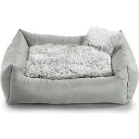 POOM Hundebett FN – Weiches Plüschkissen mit Polyurethanschaum-Füllung, schmutzabweisend und gemütlich, inkl. kleinem Kissen (S - 65x55, Hellgrau)