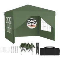 LZQ Pop-Up Pavillon 3x3 m Faltpavillon für Garten & Terrasse, Wasserdicht, UV-Schutz, Ein-Knopf-Schnellaufbau, 3-fach höhenverstellbar, Grün (mit Seitenwände)