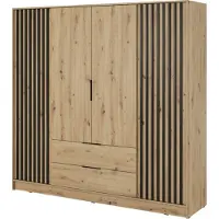 Minio , Kleiderschrank, Drehtürschrank, "NELLY", 4 Türig, 206cm, Artisan Eiche / Schwarz Farbe