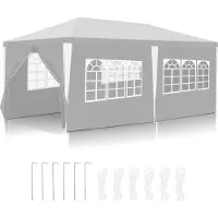 Aopunly Pavillon Partyzelt mit 4 Seitenwänden Reißverschlusstür Fenster 3x6m, weiß