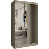 AX Living Cabinio Kleiderschrank Beige Schwebetürenschrank Lamell 120