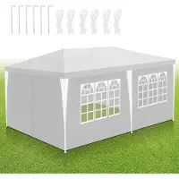 Fiqops Faziango Stabiles Partyzelt Pavillon mit verstärktem Eisenrohr, schneller Aufbau, für Garten & Party 3x6m Weiß