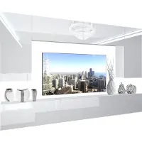 Belini Wohnwand Vollausstattung Wohnzimmer-Set Moderne Schrankwand mit LED-Beleuchtung Weiß Glänzend Anbauwand TV-Schrank Weiß Glänzend