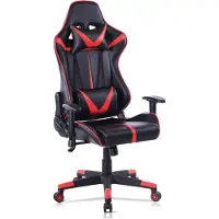 Happyment Gamingstuhl – Kunstleder – Ergonomisch – Rücken- und Armlehnen – Rot/Schwarz