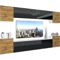 Belini Wohnwand Vollausstattung Wohnzimmer-Set Moderne Schrankwand mit LED-Beleuchtung Weiß Glänzend Anbauwand TV-Schrank Wotan Eiche / Schwarz Glänzend/Matt