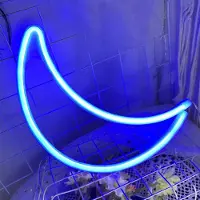 Rosikey LED Neon Schild Mond Blau 29.5x22.5cm - Moon Nachtlicht Wanddeko - Reiner Batteriebetrieb für Kinderzimmer