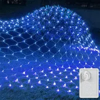 Rosikey Lichternetz 1.5X1.5m 102Leds Blau LED Lichterkette Netz Lichtervorhang Strom 8 Lichtmodi Speicherfunktion Weihnachten Party Garten Zimmer Balkon Deko