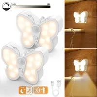 Rosikey 2x LED Nachtlicht Mit Bewegungsmelder USB Wiederaufladbares Dämmerungslicht Warmweiß+Kaltweiß für Treppen, Schrank (leuchtet vorne unten)