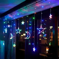 Lapamax Stern Mond LED Lichterkette, Lichtervorhang Innen 8 Modi, Bunt Weihnachtsbeleuchtung, Weihnachtsdeko Fenster