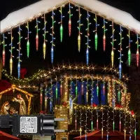 Rosikey 3.5M Bunt Eisregen Lichterkette LED Eiszapfen Lichtervorhang Speicherfunktionen Weihnachten Beleuchtung Party Garten Weihnachtsbaum Hochzeit Deko
