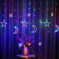 ROSNEK LED Sterne Monde Lichtervorhang Lichterkette 8 Beleuchtungsmodi Innen Party Fenster Garten Hochzeit Weihnachten Deko, Bunt