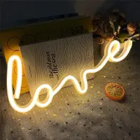 Rosikey LED Neon Schild LOVE Herz Gelb 35x13cm - Wanddeko Nachtlicht - Dual USB oder Batteriebetrieb