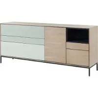 MASSIVMOEBEL24.DE MASSIVMOEBEL24 Sideboard Akazie 200x45x85 grau-weiß geölt CHICAGO #05